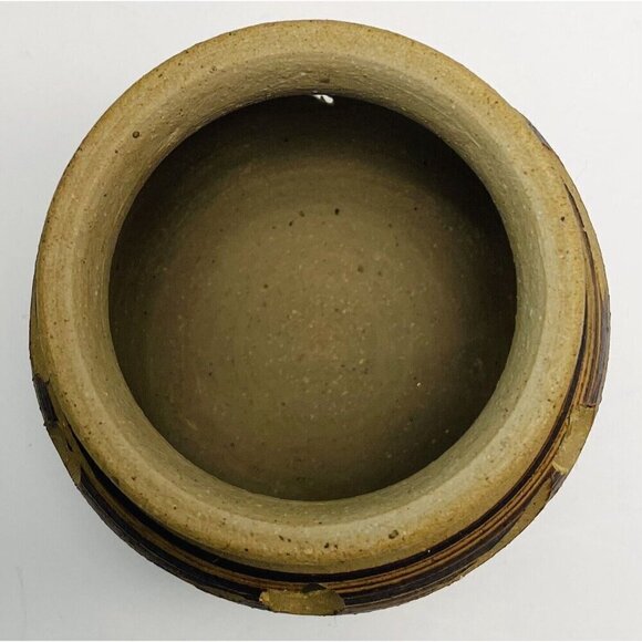 VTG Handmade 4.75" Brown Leaf Stripe Design Studio Pottery CANDLE LANTERN EUC - Picture 5 of 6